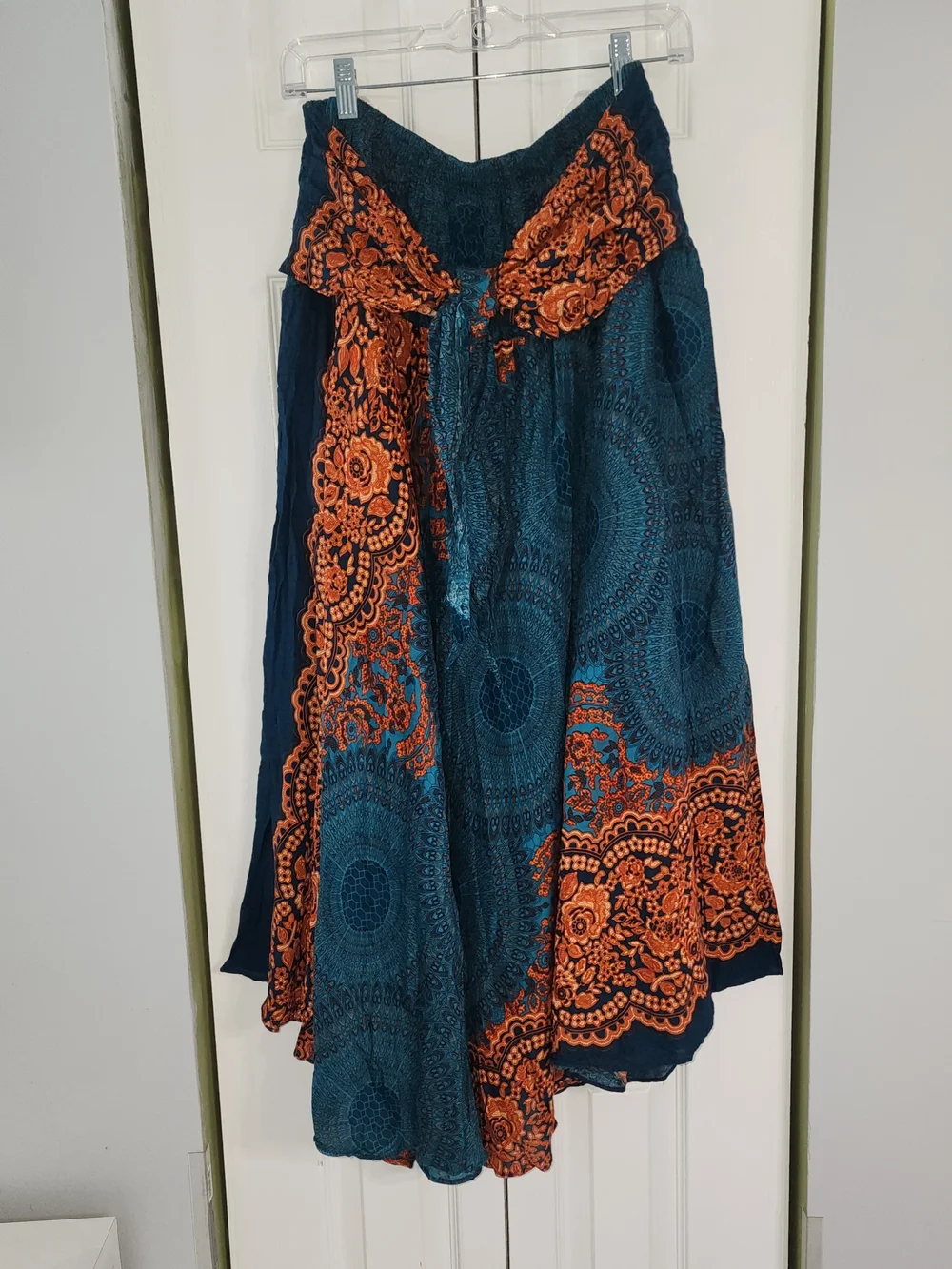 Bohemian Teal and Orange Circle Skirt with Tie Waist